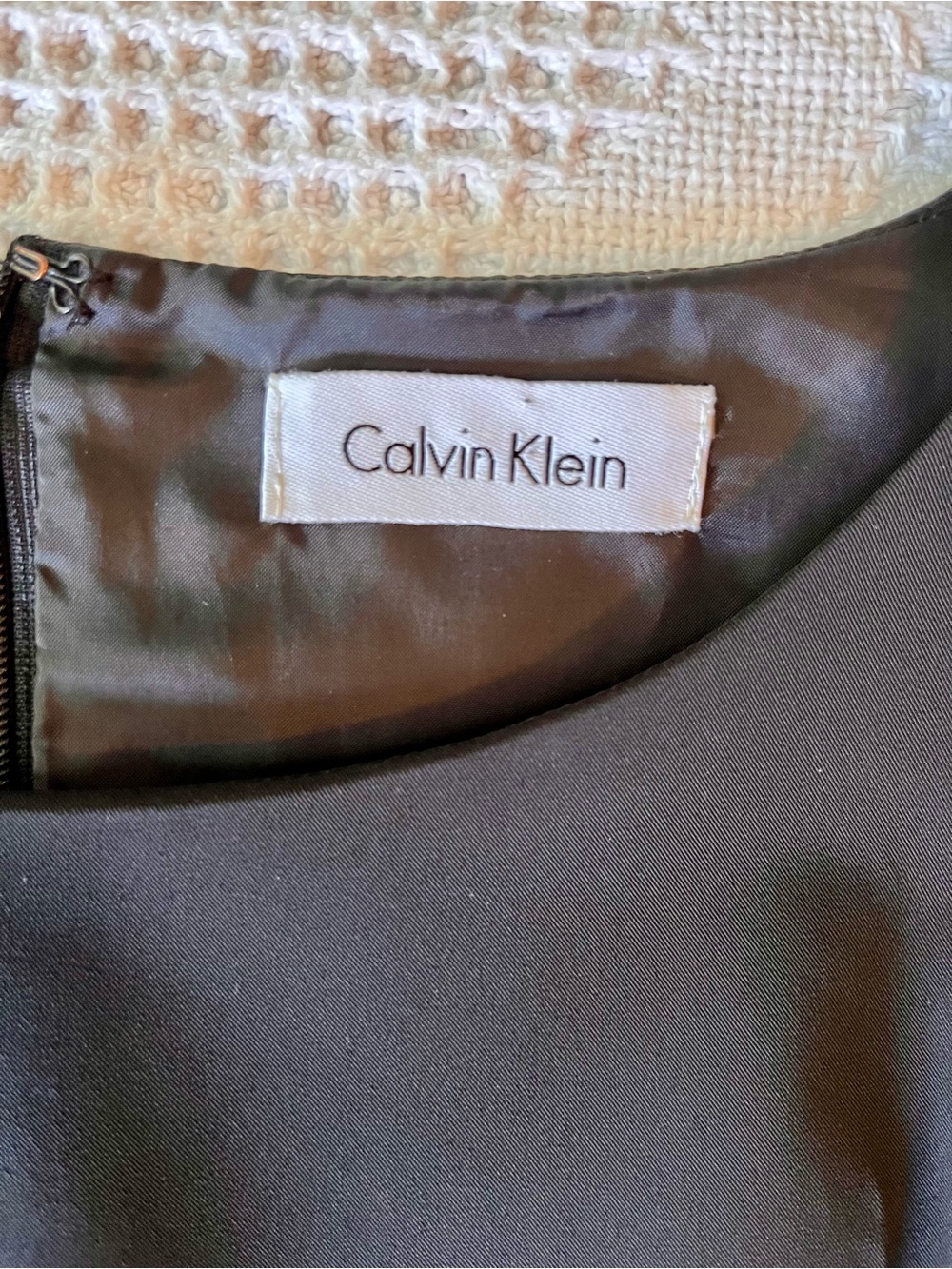 Calvin Klein Black Sleeveless Sheath Dress with Pleated Waistband & Silver Link - Picture 3 of 6